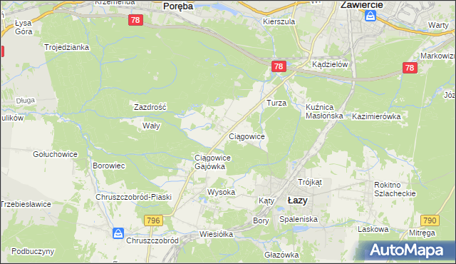 mapa Ciągowice, Ciągowice na mapie Targeo