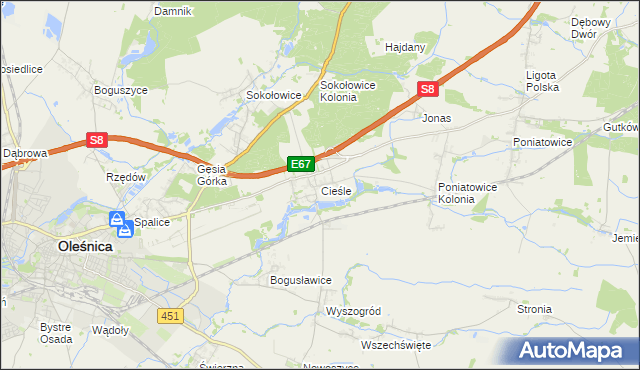 mapa Cieśle gmina Oleśnica, Cieśle gmina Oleśnica na mapie Targeo