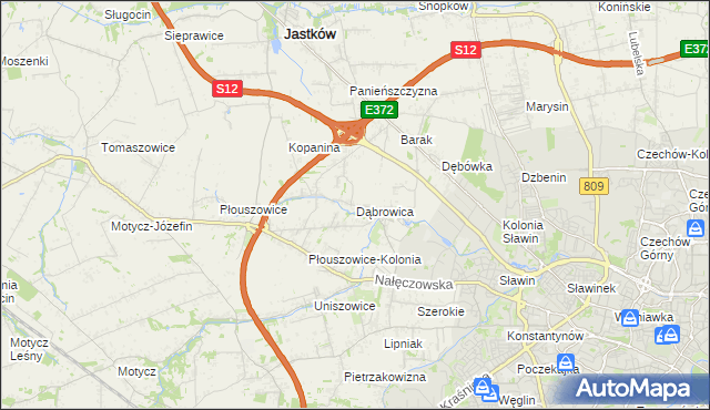 mapa Dąbrowica gmina Jastków, Dąbrowica gmina Jastków na mapie Targeo