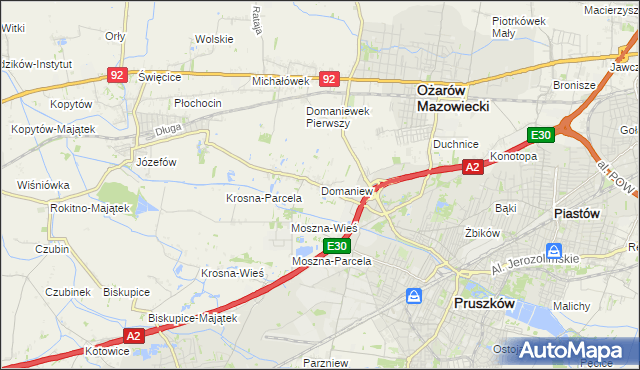 mapa Domaniew gmina Brwinów, Domaniew gmina Brwinów na mapie Targeo