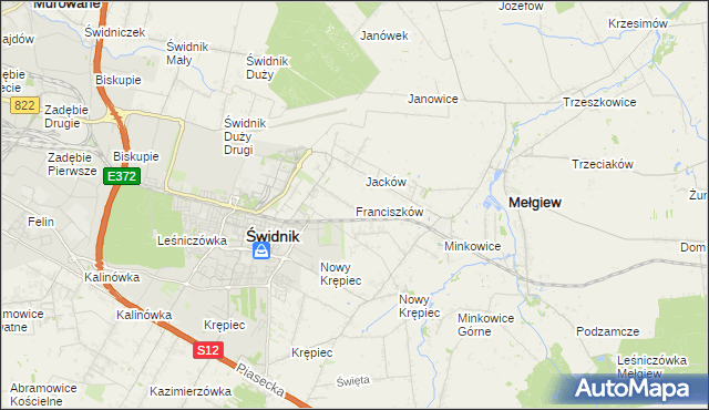 mapa Franciszków gmina Mełgiew, Franciszków gmina Mełgiew na mapie Targeo