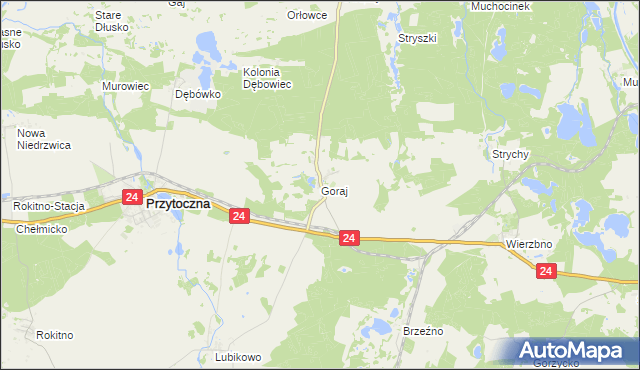 mapa Goraj gmina Przytoczna, Goraj gmina Przytoczna na mapie Targeo