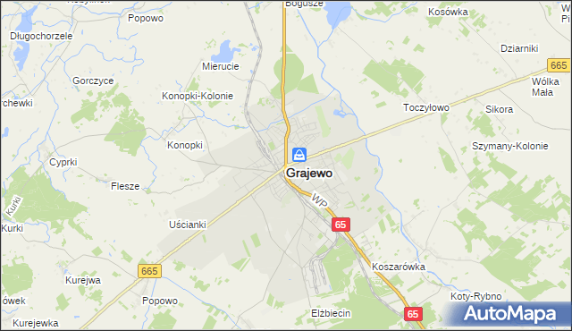 mapa Grajewo, Grajewo na mapie Targeo