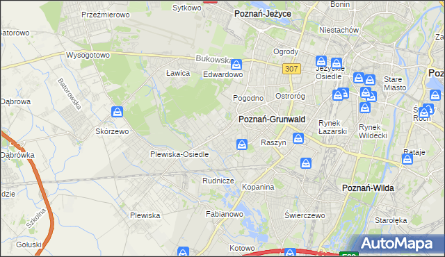 mapa Grunwald gmina Poznań, Grunwald gmina Poznań na mapie Targeo