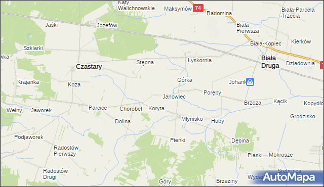 mapa Janowiec gmina Biała, Janowiec gmina Biała na mapie Targeo