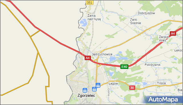 mapa Jędrzychowice gmina Zgorzelec, Jędrzychowice gmina Zgorzelec na mapie Targeo