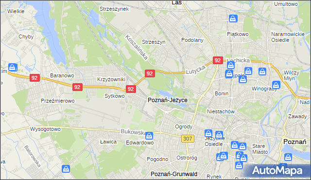 mapa Jeżyce gmina Poznań, Jeżyce gmina Poznań na mapie Targeo