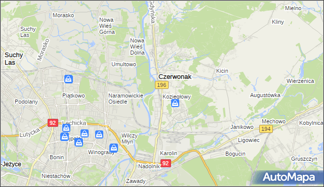 mapa Koziegłowy gmina Czerwonak, Koziegłowy gmina Czerwonak na mapie Targeo