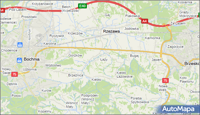 mapa Łazy gmina Rzezawa, Łazy gmina Rzezawa na mapie Targeo