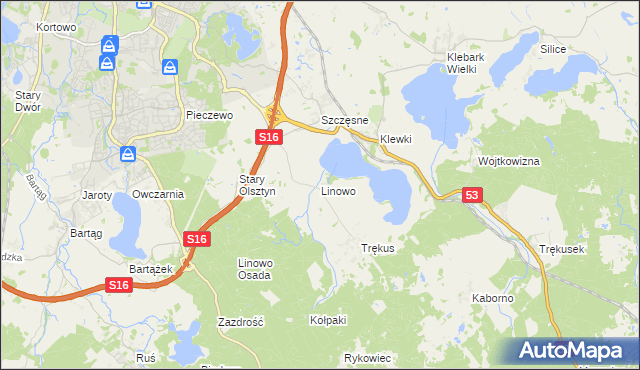 mapa Linowo gmina Purda, Linowo gmina Purda na mapie Targeo