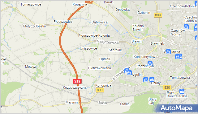 mapa Lipniak gmina Konopnica, Lipniak gmina Konopnica na mapie Targeo