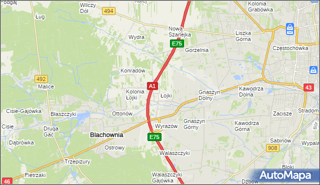 mapa Łojki gmina Blachownia, Łojki gmina Blachownia na mapie Targeo