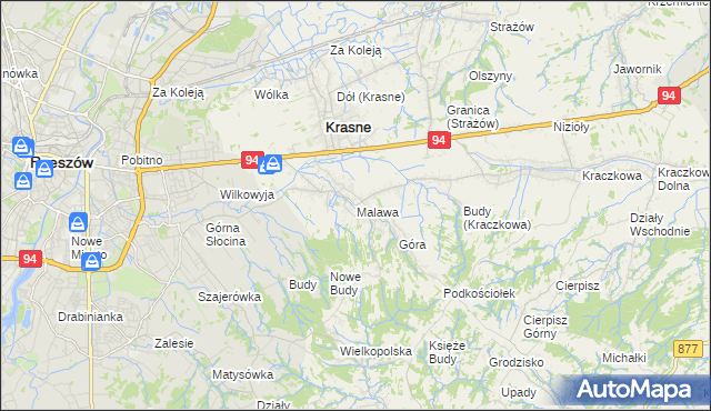 mapa Malawa gmina Krasne, Malawa gmina Krasne na mapie Targeo
