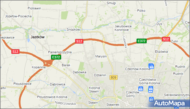 mapa Marysin gmina Jastków, Marysin gmina Jastków na mapie Targeo