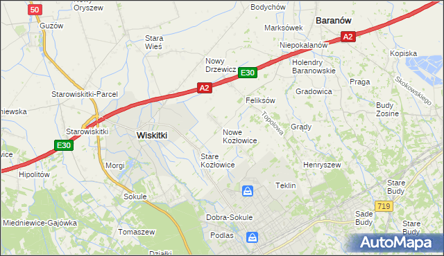 mapa Nowe Kozłowice, Nowe Kozłowice na mapie Targeo