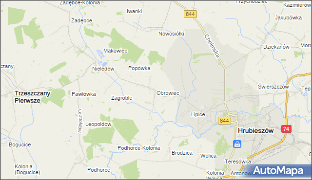 mapa Obrowiec gmina Hrubieszów, Obrowiec gmina Hrubieszów na mapie Targeo