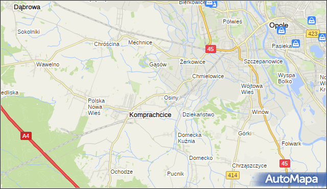 mapa Osiny gmina Komprachcice, Osiny gmina Komprachcice na mapie Targeo