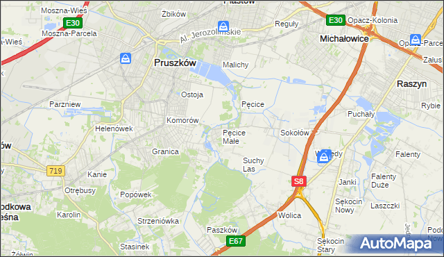 mapa Pęcice Małe, Pęcice Małe na mapie Targeo