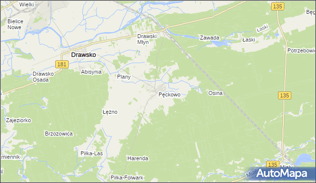 mapa Pęckowo gmina Drawsko, Pęckowo gmina Drawsko na mapie Targeo