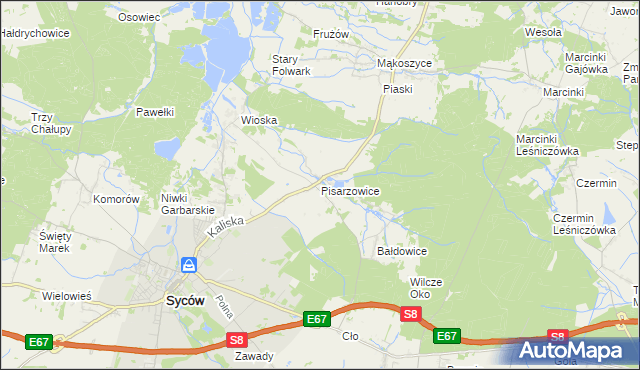 mapa Pisarzowice gmina Kobyla Góra, Pisarzowice gmina Kobyla Góra na mapie Targeo