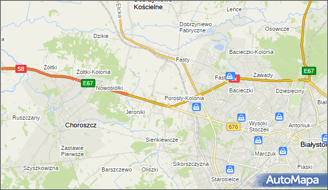 mapa Porosły-Kolonia, Porosły-Kolonia na mapie Targeo