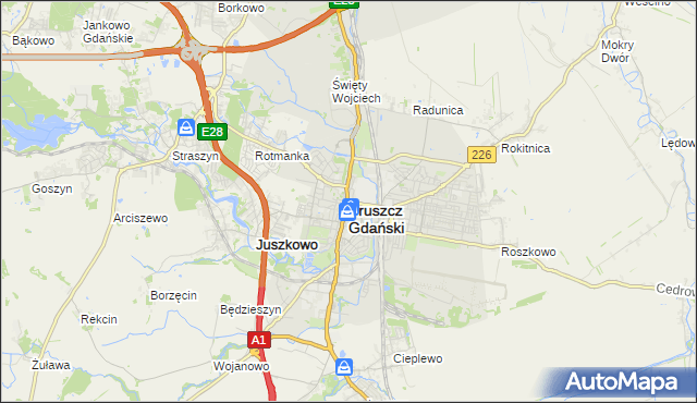 mapa Pruszcz Gdański, Pruszcz Gdański na mapie Targeo