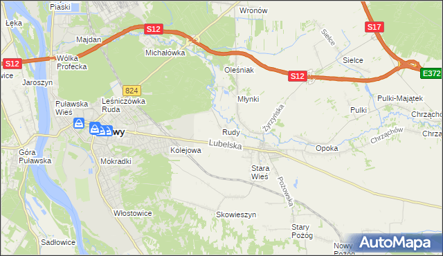 mapa Rudy gmina Końskowola, Rudy gmina Końskowola na mapie Targeo