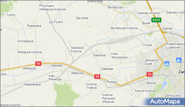 mapa Siedliska gmina Zamość, Siedliska gmina Zamość na mapie Targeo