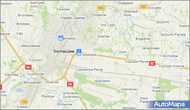 mapa Sochaczew-Wieś, Sochaczew-Wieś na mapie Targeo