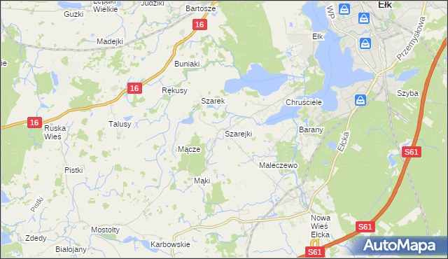 mapa Szarejki gmina Ełk, Szarejki gmina Ełk na mapie Targeo