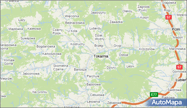 mapa Tokarnia powiat myślenicki, Tokarnia powiat myślenicki na mapie Targeo