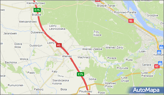 mapa Wieniec-Zalesie, Wieniec-Zalesie na mapie Targeo