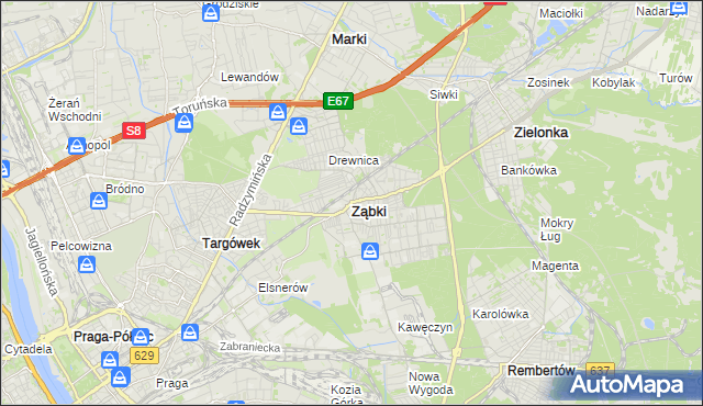 mapa Ząbki powiat wołomiński, Ząbki powiat wołomiński na mapie Targeo