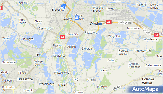 mapa Zaborze gmina Oświęcim, Zaborze gmina Oświęcim na mapie Targeo