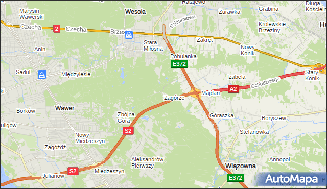 mapa Zagórze gmina Wiązowna, Zagórze gmina Wiązowna na mapie Targeo