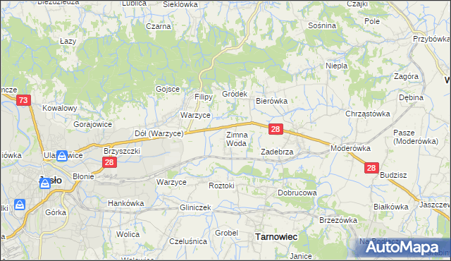 mapa Zimna Woda gmina Jasło, Zimna Woda gmina Jasło na mapie Targeo