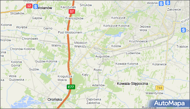 mapa Augustów gmina Kowala, Augustów gmina Kowala na mapie Targeo