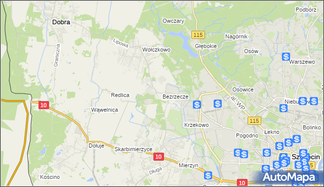 mapa Bezrzecze, Bezrzecze na mapie Targeo