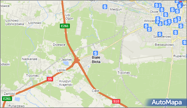 mapa Białe Błota powiat bydgoski, Białe Błota powiat bydgoski na mapie Targeo