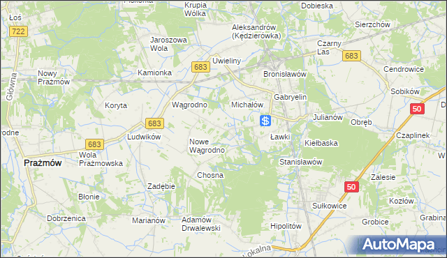 mapa Biały Ług gmina Prażmów, Biały Ług gmina Prażmów na mapie Targeo