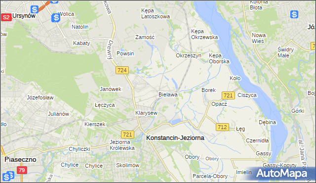 mapa Bielawa gmina Konstancin-Jeziorna, Bielawa gmina Konstancin-Jeziorna na mapie Targeo