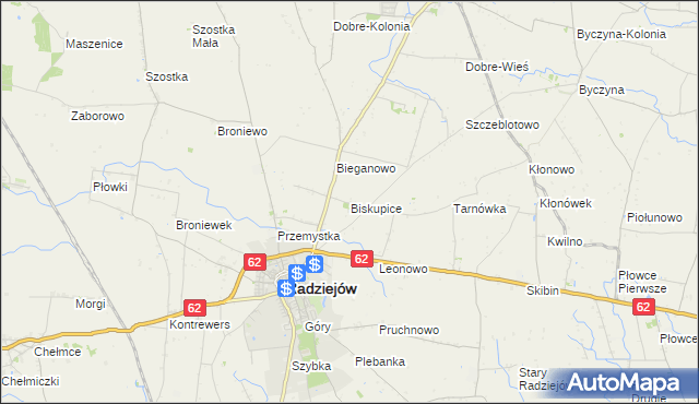 mapa Biskupice gmina Radziejów, Biskupice gmina Radziejów na mapie Targeo