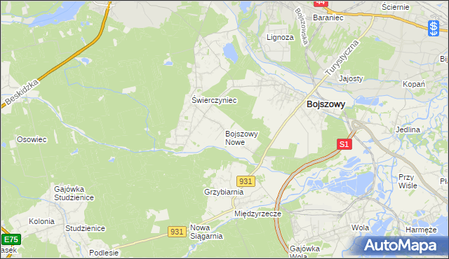 mapa Bojszowy Nowe, Bojszowy Nowe na mapie Targeo