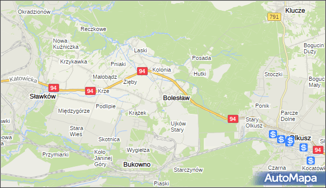 mapa Bolesław powiat olkuski, Bolesław powiat olkuski na mapie Targeo