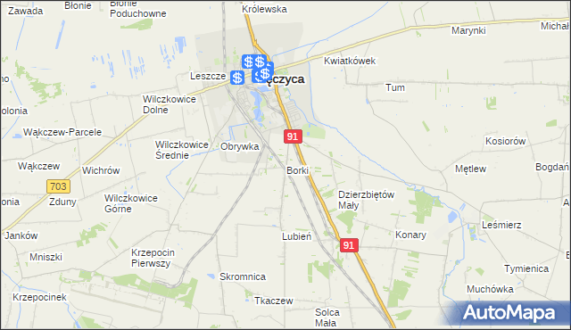 mapa Borki gmina Łęczyca, Borki gmina Łęczyca na mapie Targeo
