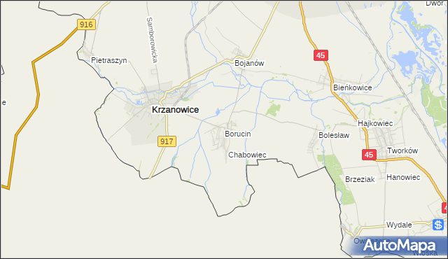 mapa Borucin gmina Krzanowice, Borucin gmina Krzanowice na mapie Targeo