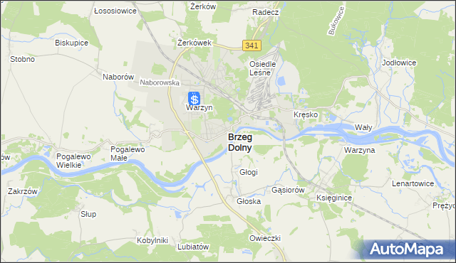 mapa Brzeg Dolny, Brzeg Dolny na mapie Targeo