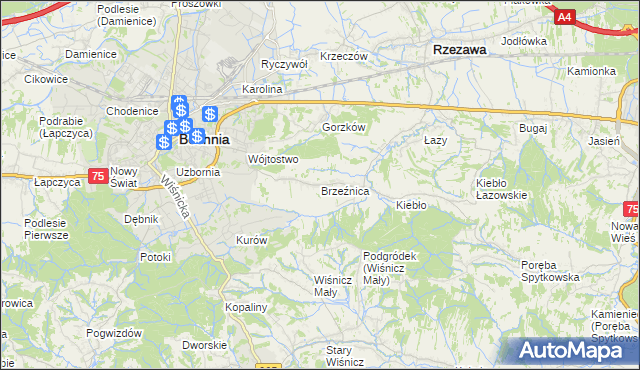 mapa Brzeźnica gmina Bochnia, Brzeźnica gmina Bochnia na mapie Targeo