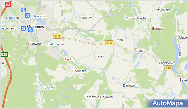mapa Budno gmina Goleniów, Budno gmina Goleniów na mapie Targeo
