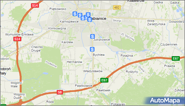 mapa Bychlew, Bychlew na mapie Targeo